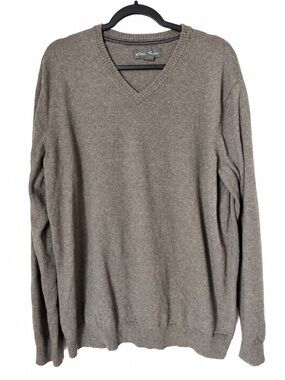 Eddie Bauer Mens V-Neck Sweater Gray Merino Wool Cotton Classic Pullover XL Tall